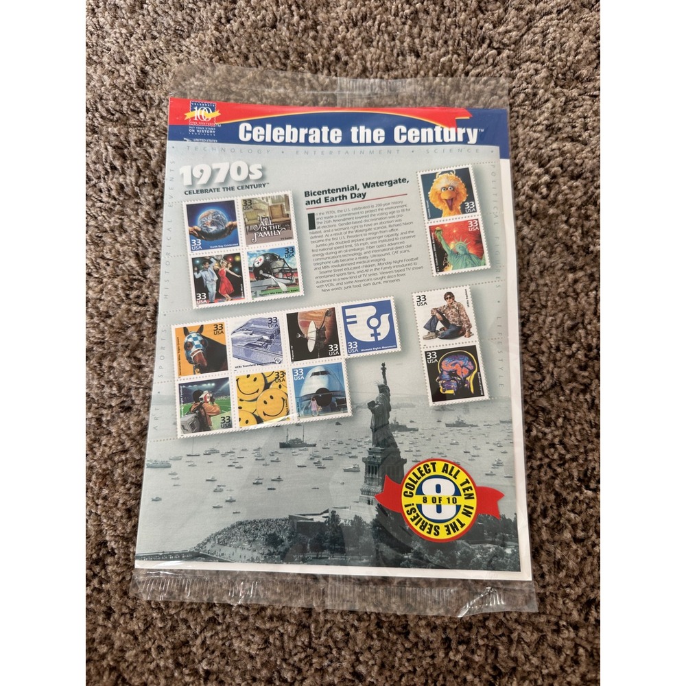 USPS Celebrate the‎ Century 1970s Stamp Sheet 15 Commemorative 33 Cent Stamps